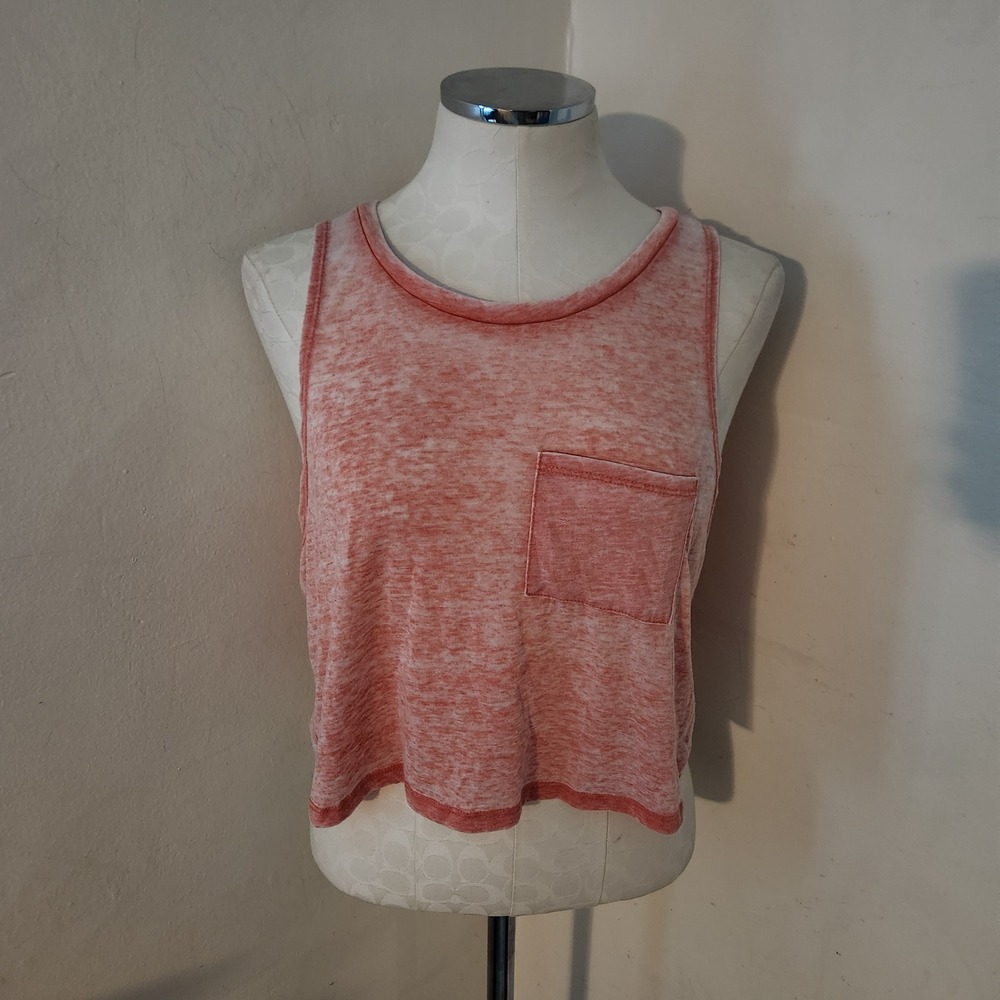 Garage Women Coral Orange Burnout Crop Tank Top Single Pocket Size Medium